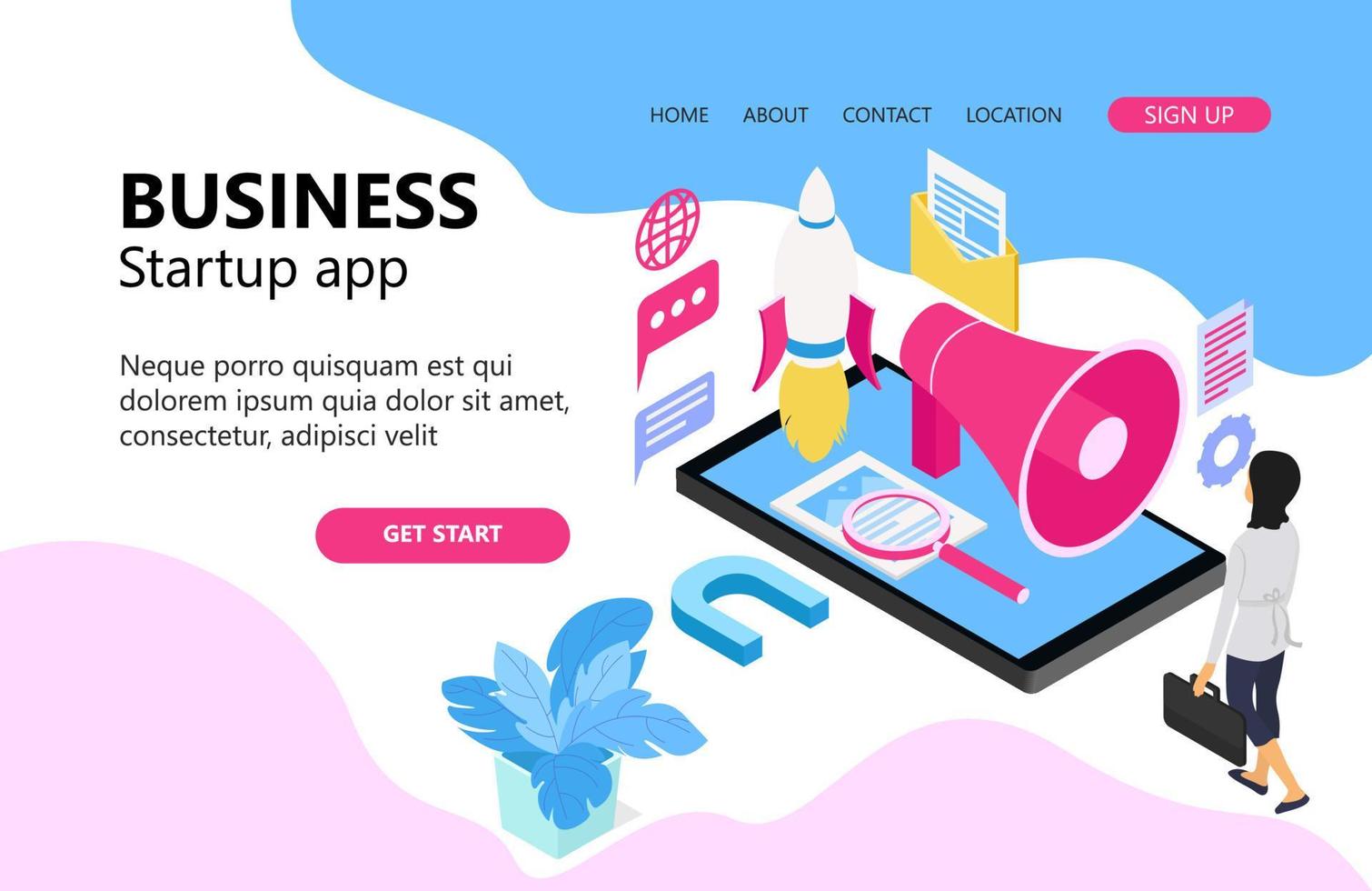 Illustration of startup launch with rocket technology Suitable for landing page, flyers, Infographics, And Other Graphic Related Assets-vector vector