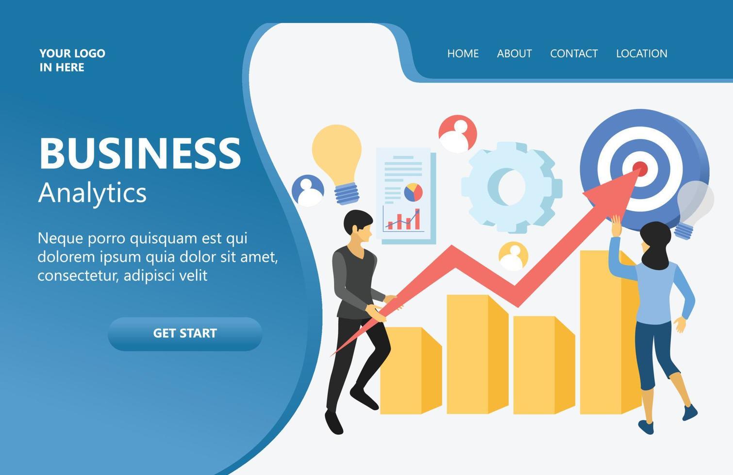 Landing page with illustration of a solid team of business workers vector
