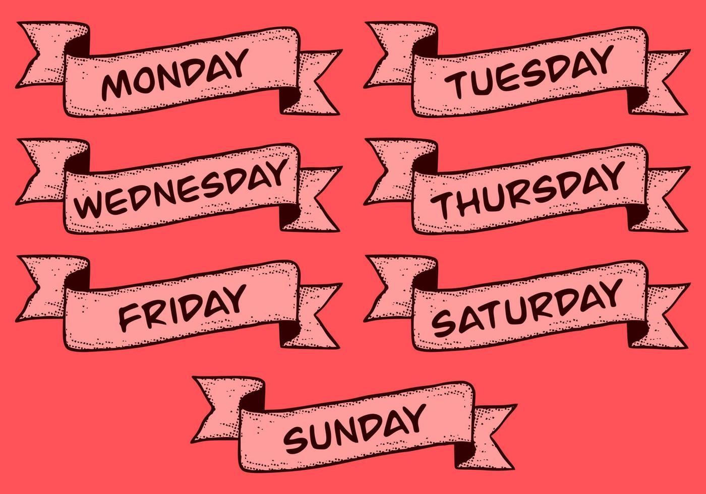 Red Days name of the week on ribbon hand drawn sketch for element design,stickers etc vector