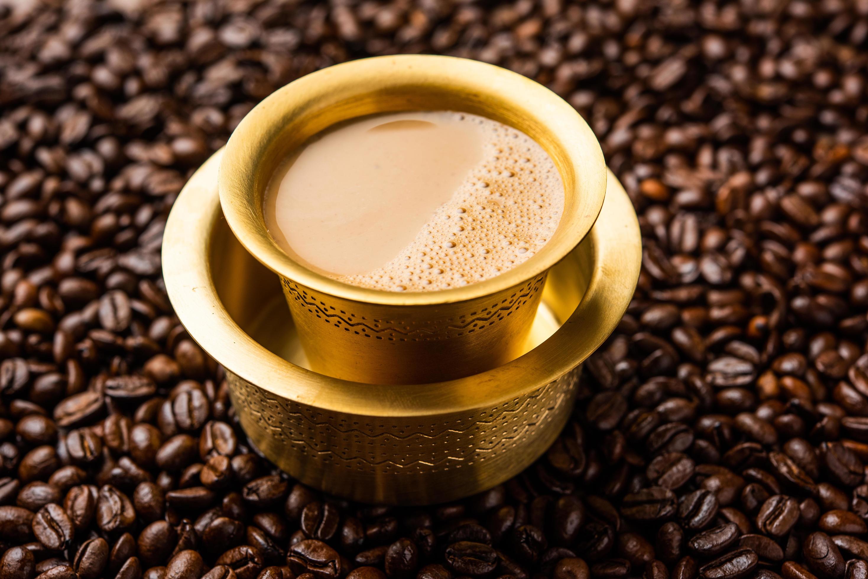 South Indian Filter coffee served in a traditional brass or stainless
