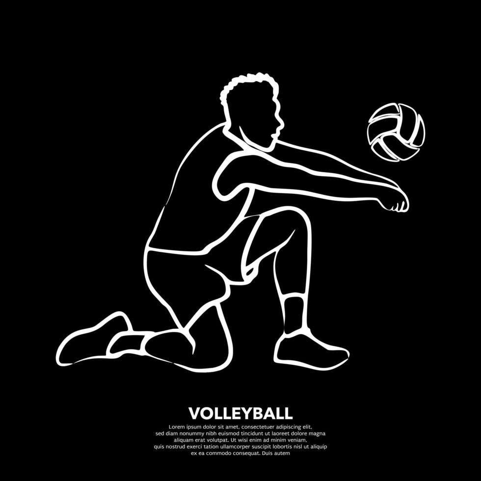 jugador de voleibol masculino en arte de línea blanca aislado sobre fondo negro. ilustración vectorial vector
