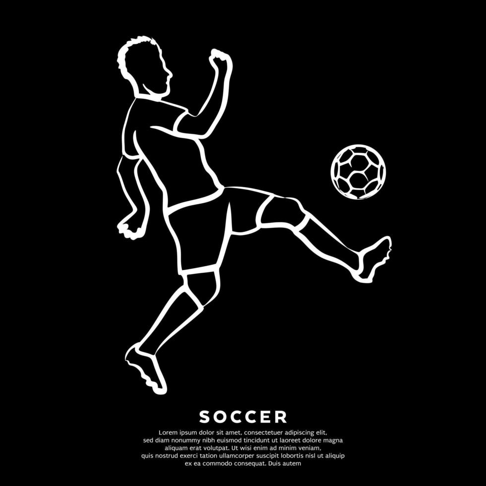 Vector abstract white line art football player isolated on black background