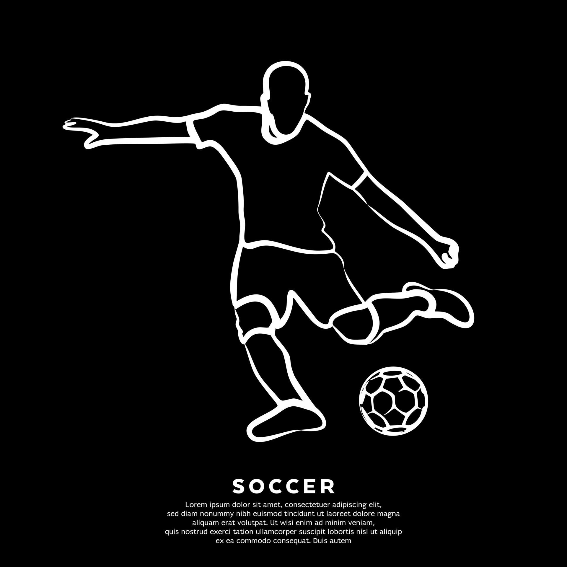 White line drawing of a football player isolated on a black background.  Vector illustration 13754318 Vector Art at Vecteezy