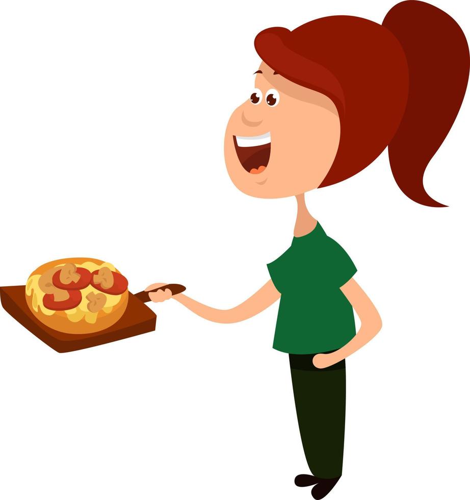 Cooking pizza, illustration, vector on white background.