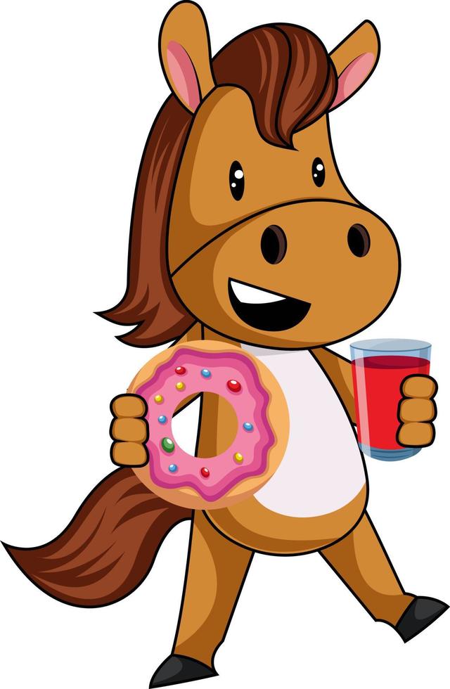 Horse with donut, illustration, vector on white background.