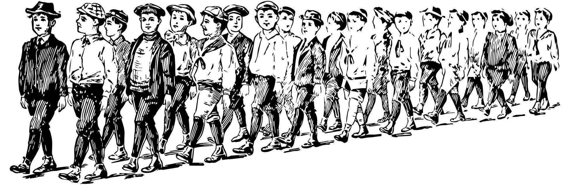 Line of Boys or counting,  vintage engraving vector