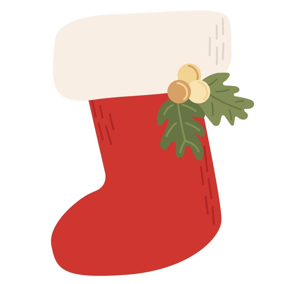 Cute Christmas decorative sock  for gifts. Winter clothes. Vector element icon