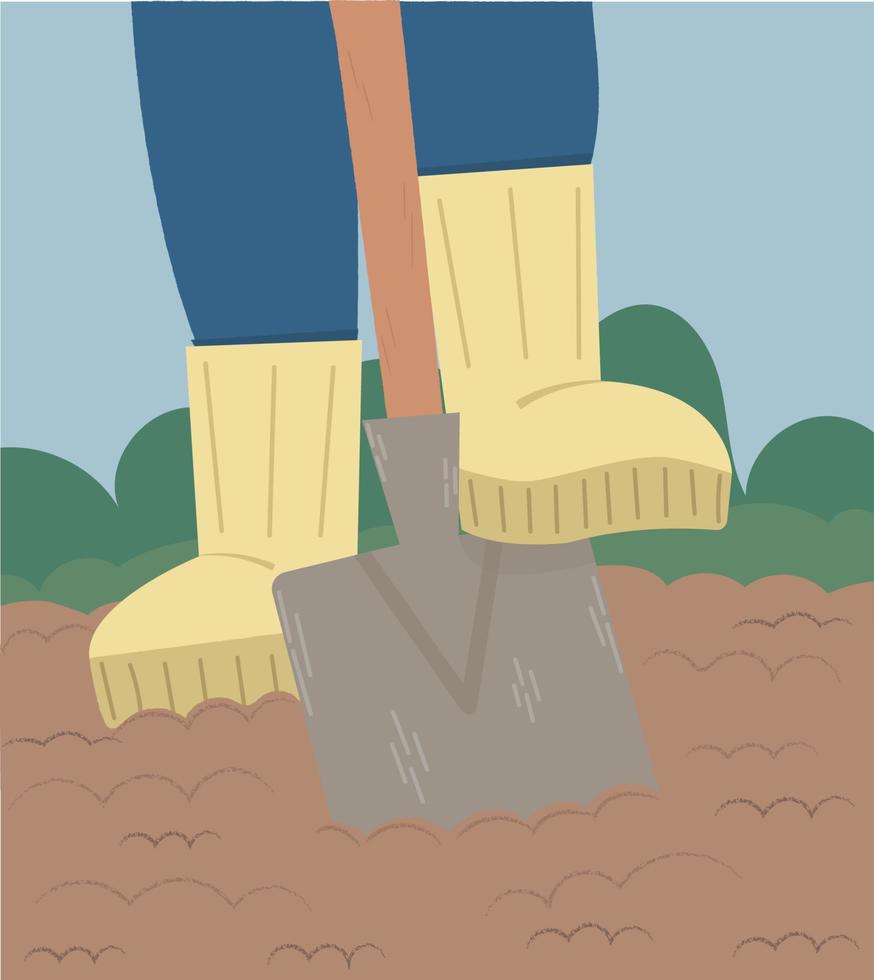 World Soil Day. Worker digs soil with shovel. Vector flat modern illustration.