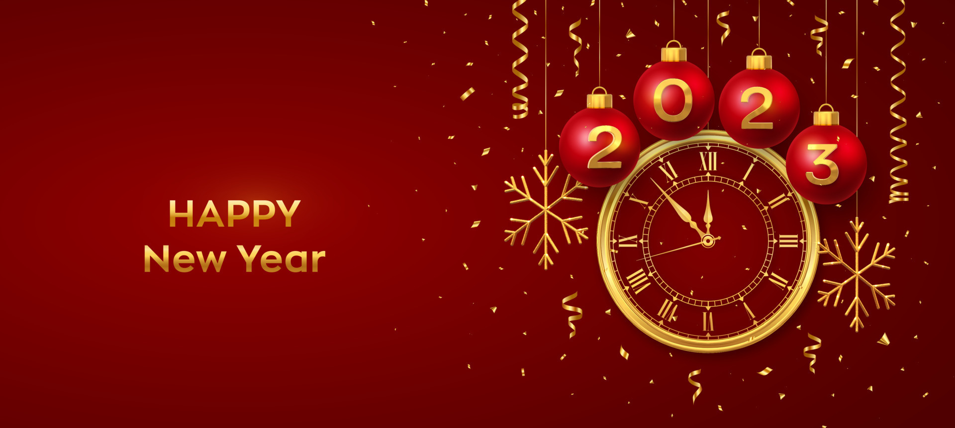 Feliz Vispera De Año Nuevo 2023 feliz año nuevo 2023. bolas de adorno de navidad rojas colgantes con