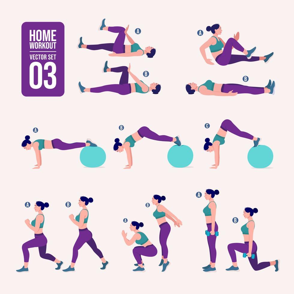 conjunto de entrenamiento para mujeres. mujeres haciendo ejercicios de fitness y yoga. vector