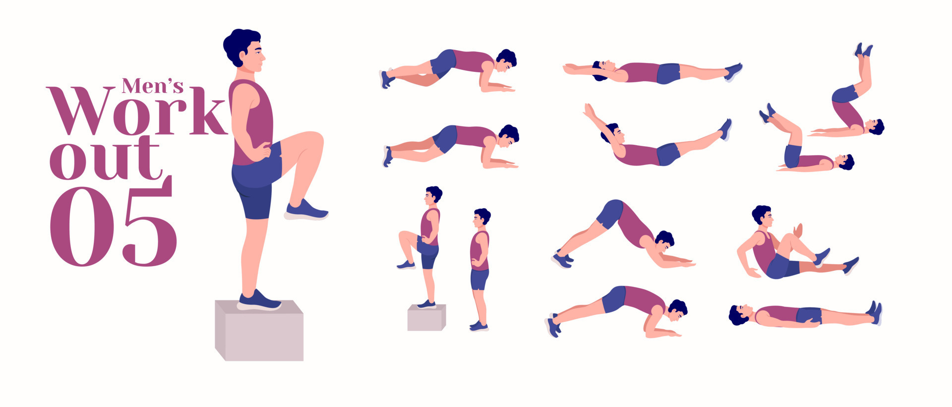 Men Workout Set Men Exercise Vector Set Men Doing Fitness And Yoga Exercises Lunges Pushups Men Workout Set Men Exercise Vector Set Men Doing Fitness And Yoga Exercises Lunges Pushups