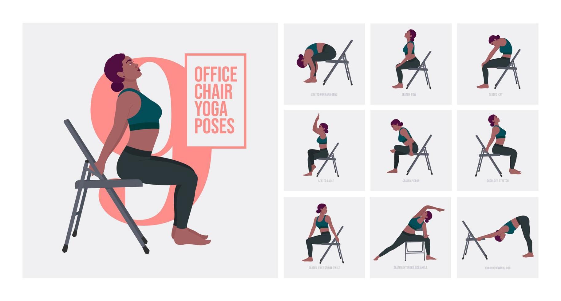 Chair yoga poses. Chair stretching exercises set. Woman workout fitness,  aerobic and exercises. Vector Illustration. 13754469 Vector Art at Vecteezy