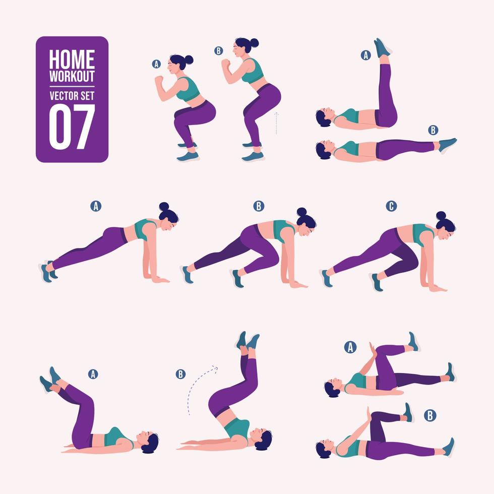 conjunto de entrenamiento para mujeres. mujeres haciendo ejercicios de fitness y yoga. vector