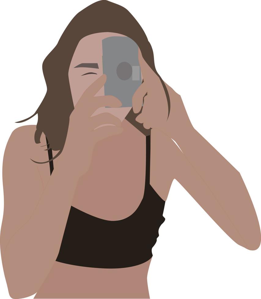 Girl with camera, illustration, vector on white background.