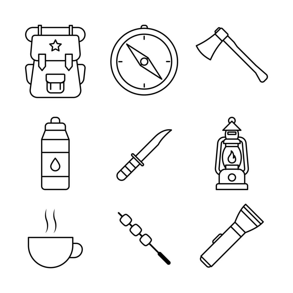 plantillas de diseño de vectores de iconos de campamento de senderismo