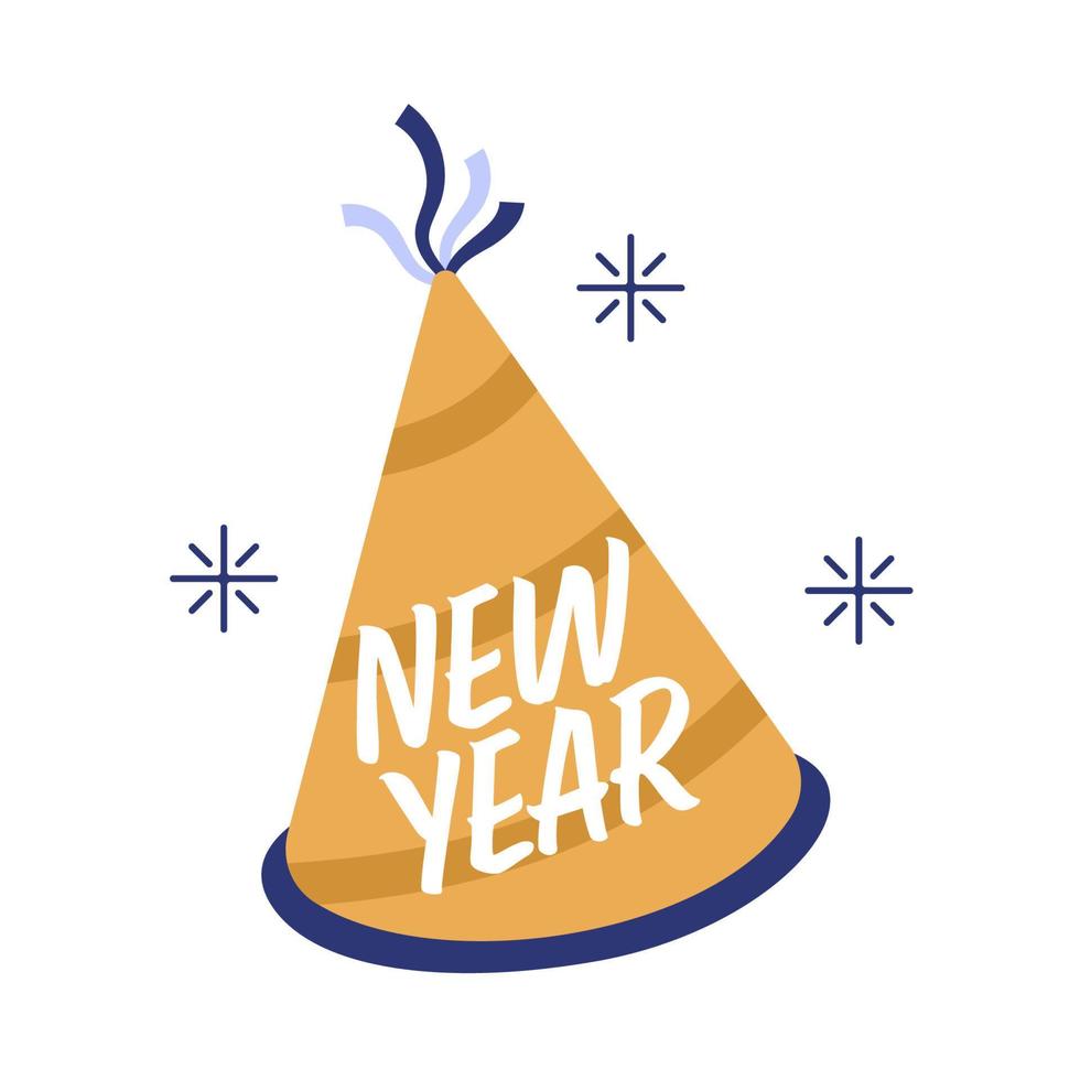 happy new year typography text on party cone hat vector