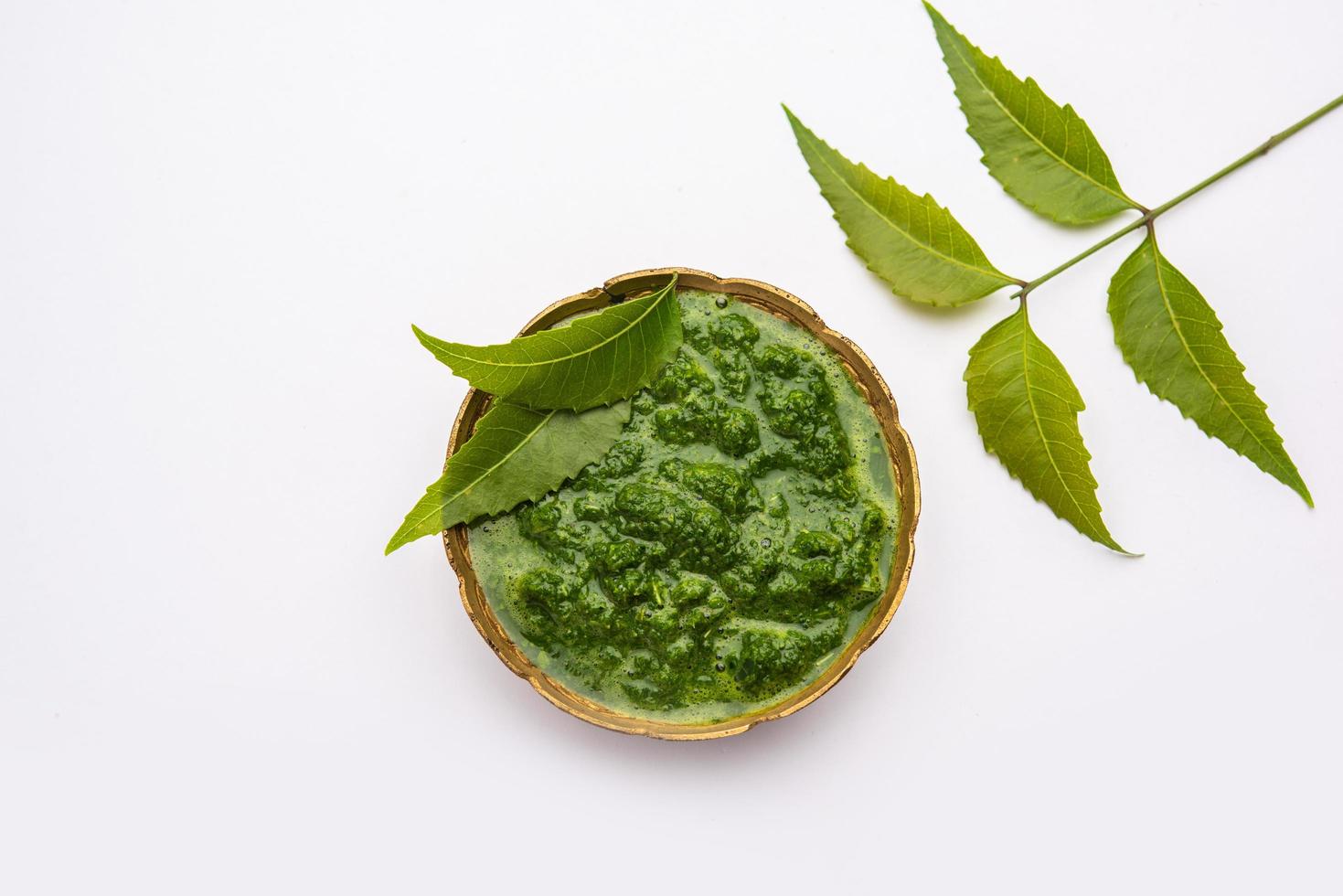 Neem Powder, paste and juice. Azadirachta indica or commonly known as nimtree or Indian lilac photo