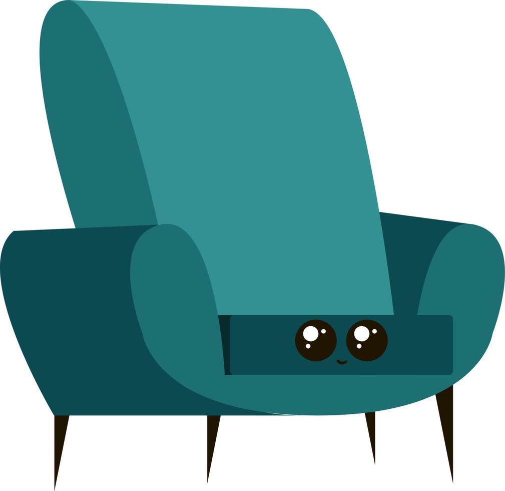 Blue armchair with cute eyes, illustration, vector on white background.