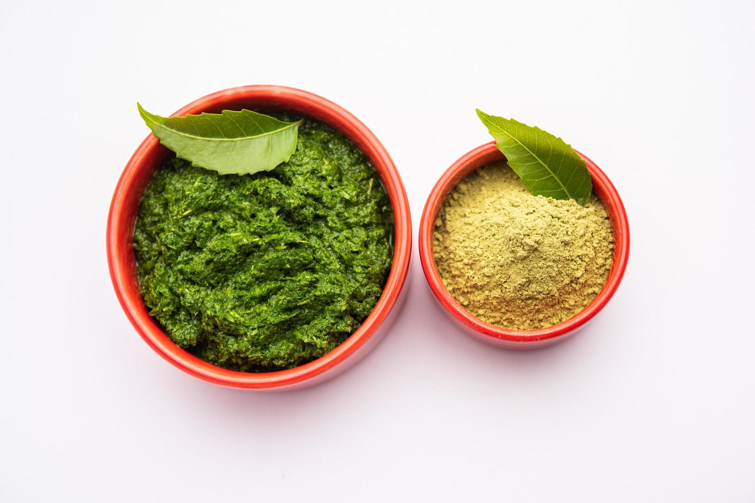 Neem Powder, paste and juice. Azadirachta indica or commonly known as nimtree or Indian lilac photo