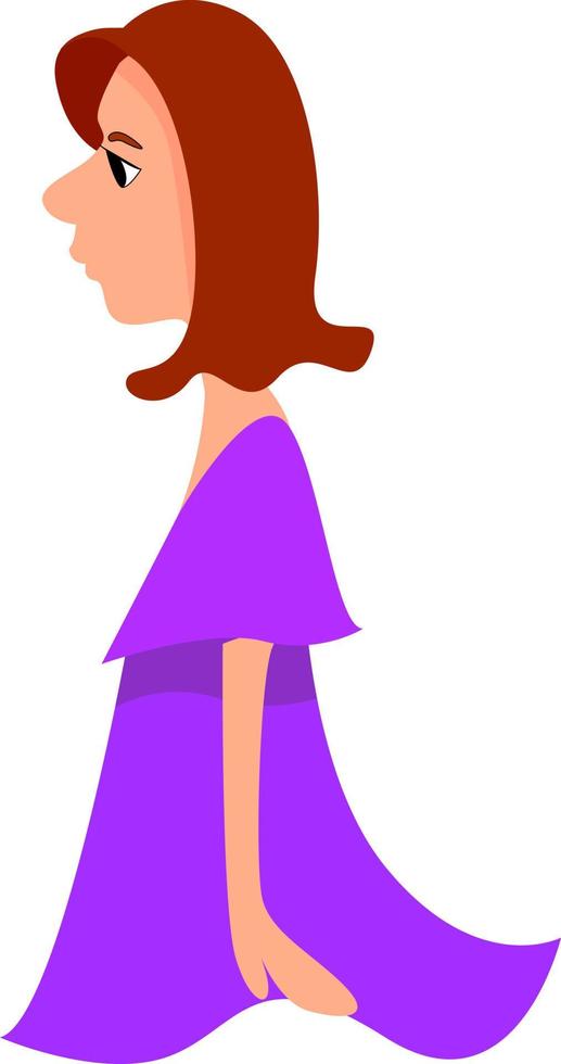 mujer en vestido morado, ilustración, vector sobre fondo blanco.