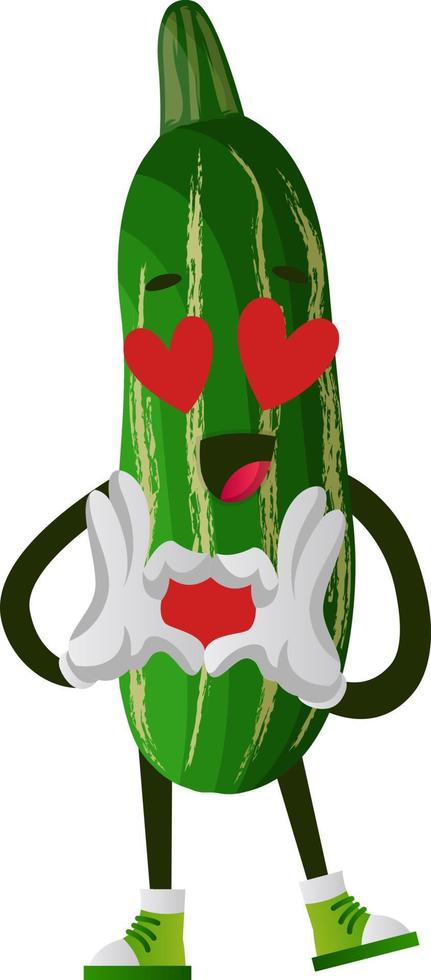 Cucumber in love, illustration, vector on white background.