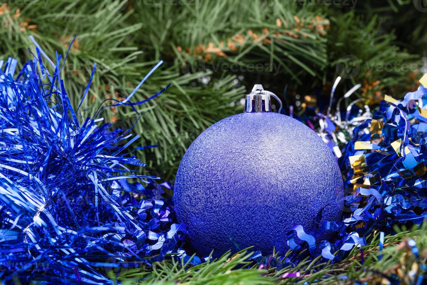 violet Christmas bauble, tinsel, Xmas tree 2 photo