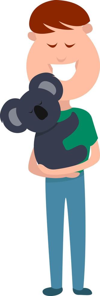 hombre abrazando a koala, ilustración, vector sobre fondo blanco