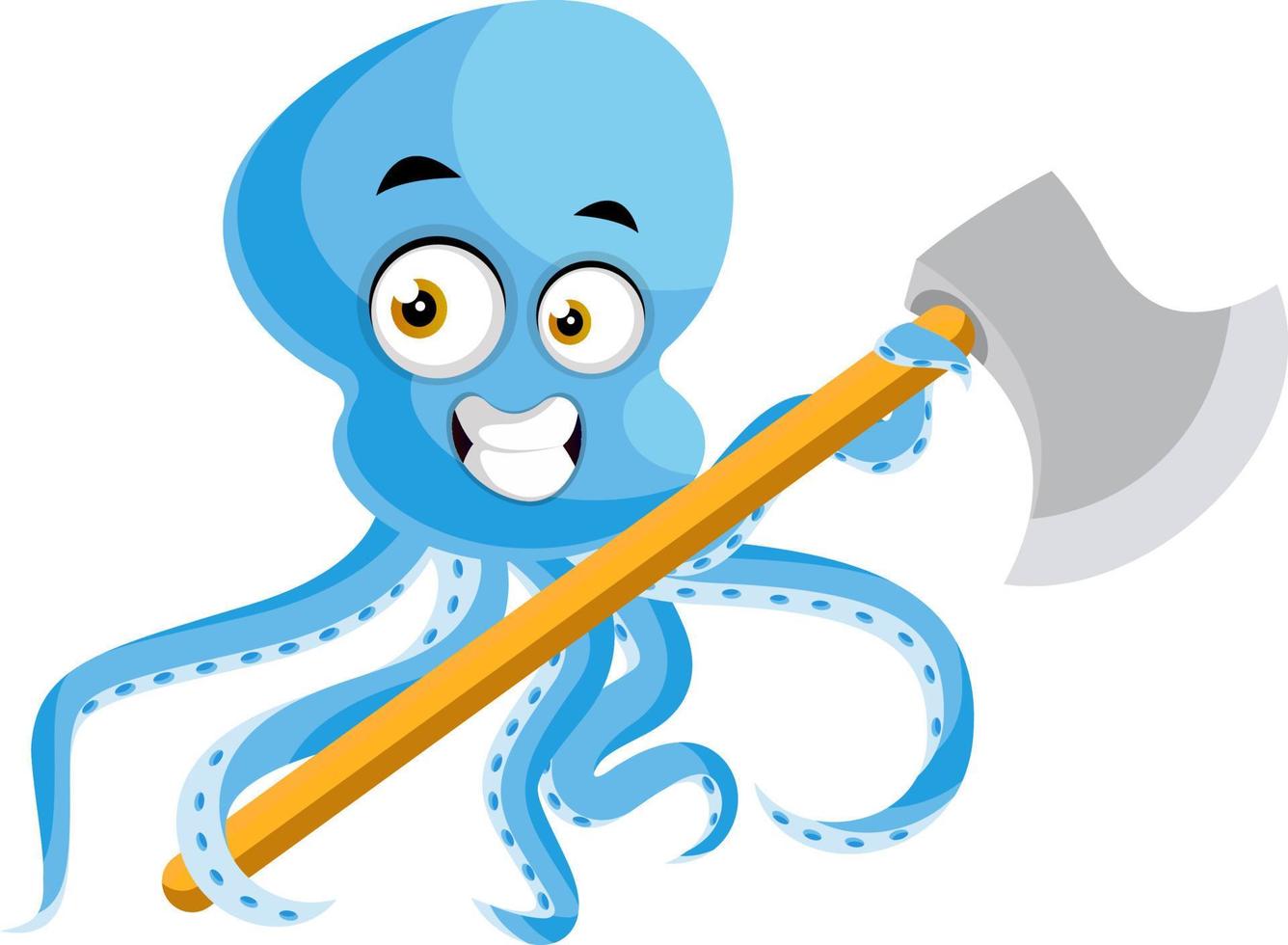 Octopus with big axe, illustration, vector on white background.