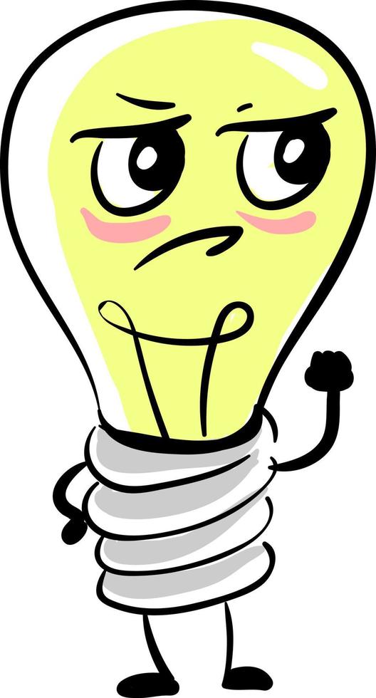 Angry lighting bulb, illustration, vector on white background.