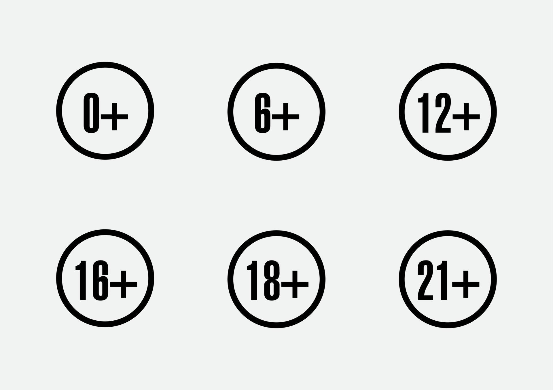 Set marks age limit sing restriction. Vector icons for children