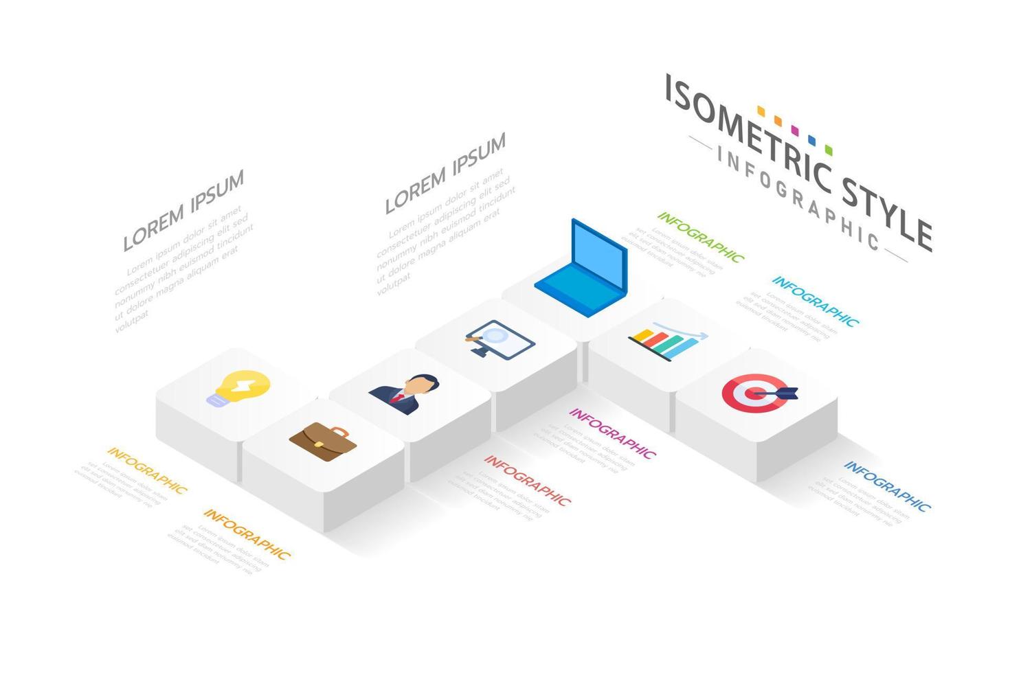 plantilla de infografía isométrica para negocios. Diagrama de línea de tiempo moderno de 7 pasos en concepto de tecnología, infografía de vector de presentación isométrica corporativa.