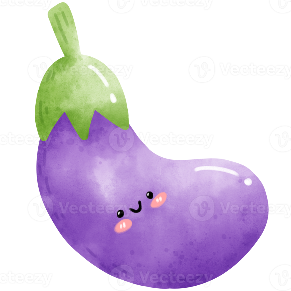 kawaii eggplant watercolor png