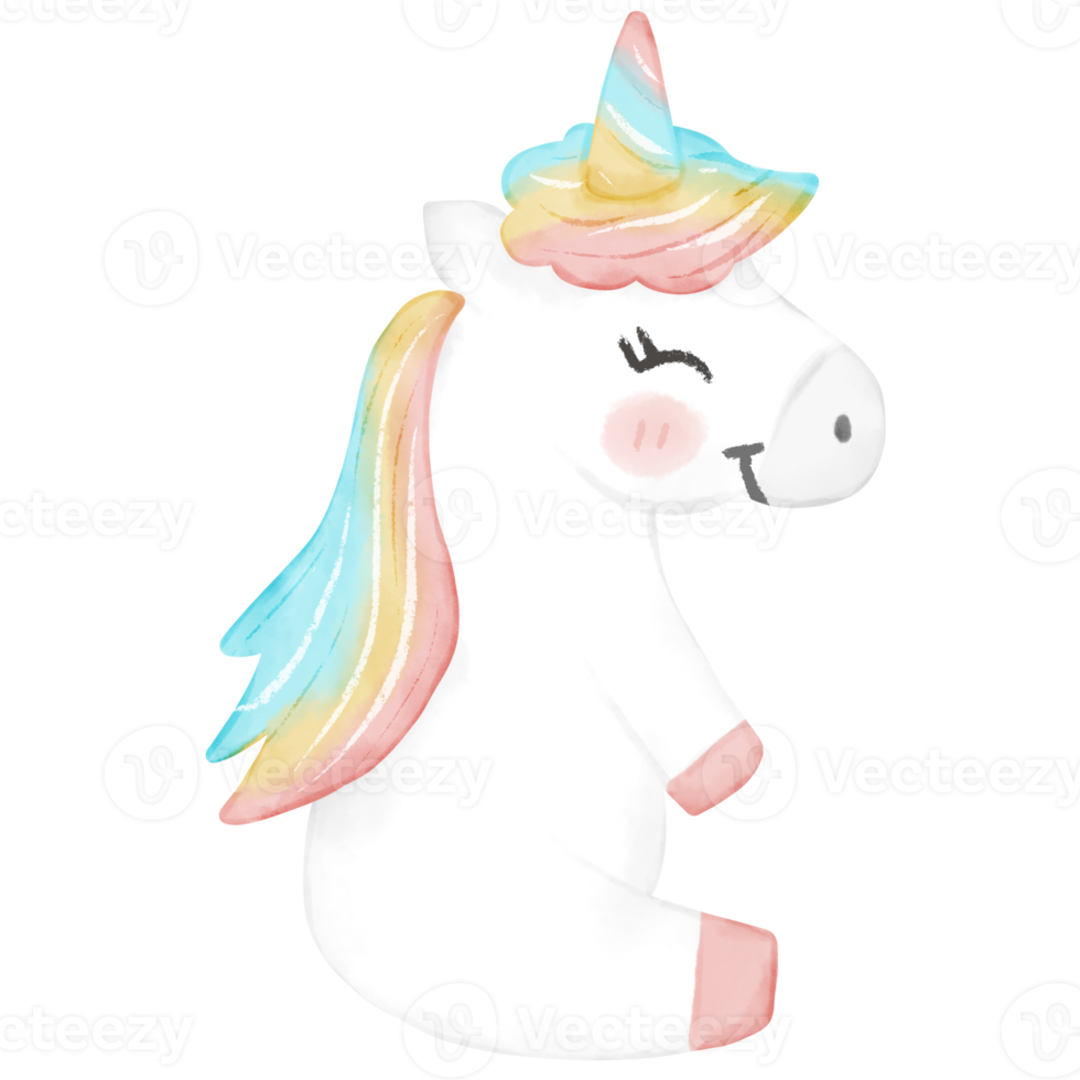 Colorful unicorn watercolor illustration png