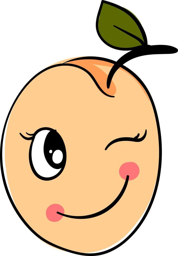 Winking apricot, illustration, vector on white background.