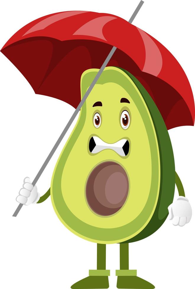 Avocado with umbrella, illustration, vector on white background.