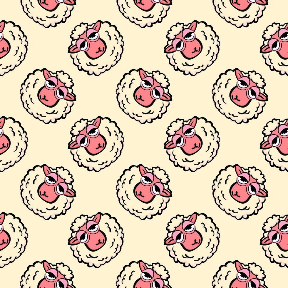 Fluffy sheep, seamless pattern on light yelow background. vector