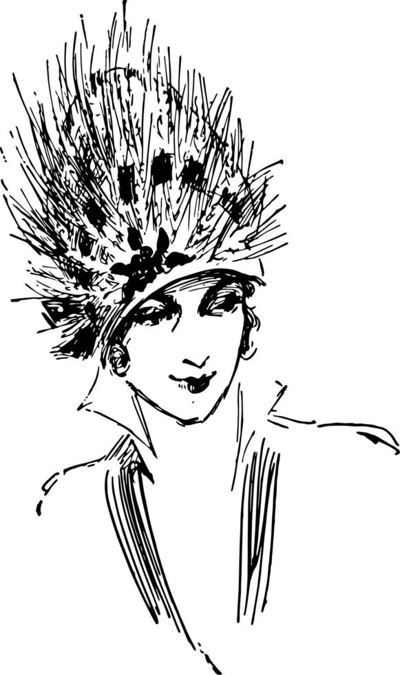sombrero de plumas diseño del siglo xx grabado vintage. vector