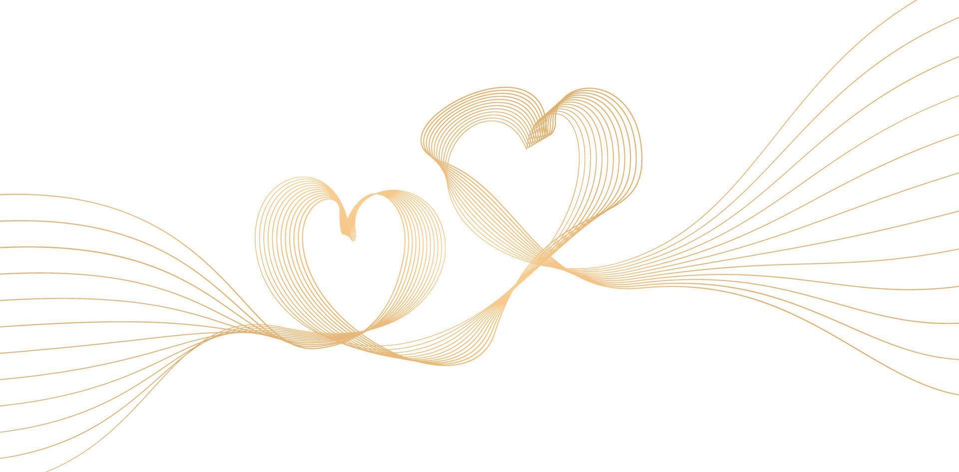 ilustración de línea de amor ondulada color dorado fondo blanco aislado, aplicable para invitación de boda, tarjeta de felicitación, papel de regalo imprimible, banner web, embalaje de producto, fondo de cartel romántico vector