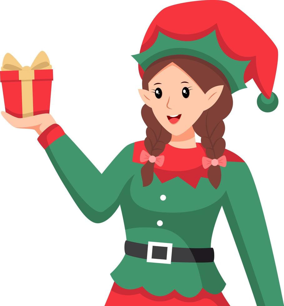 Cute Christmas Elf Girl Character Design Illustration vector