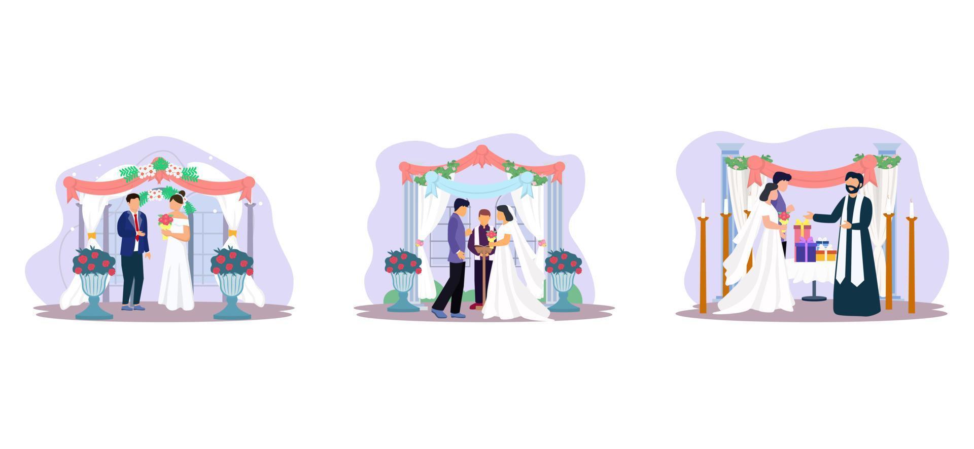 Wedding Ceremony Event Flat Bundle Design vector