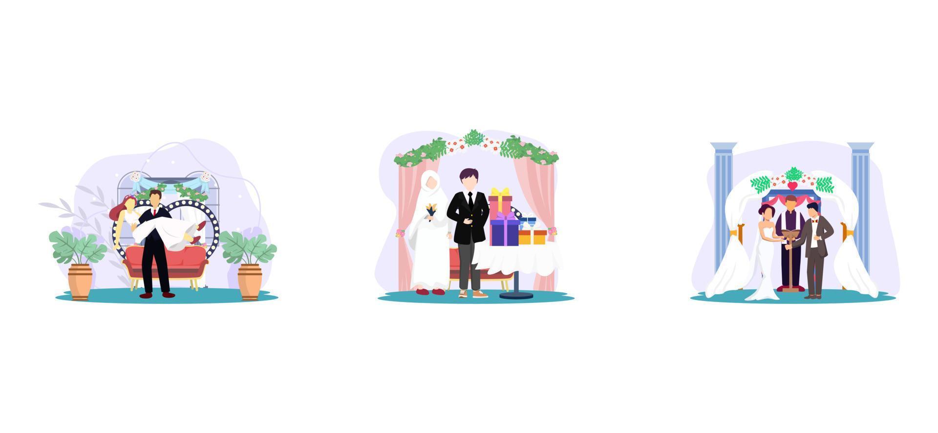 Wedding Receptions Event Flat Bundle Design vector