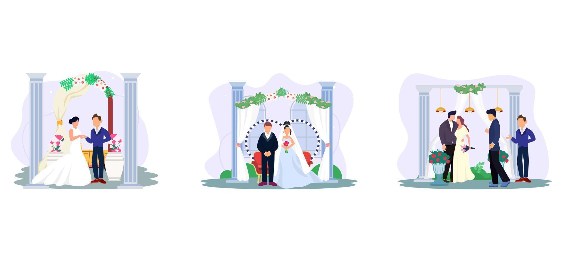 Wedding Perfect Moment Flat Bundle Design vector