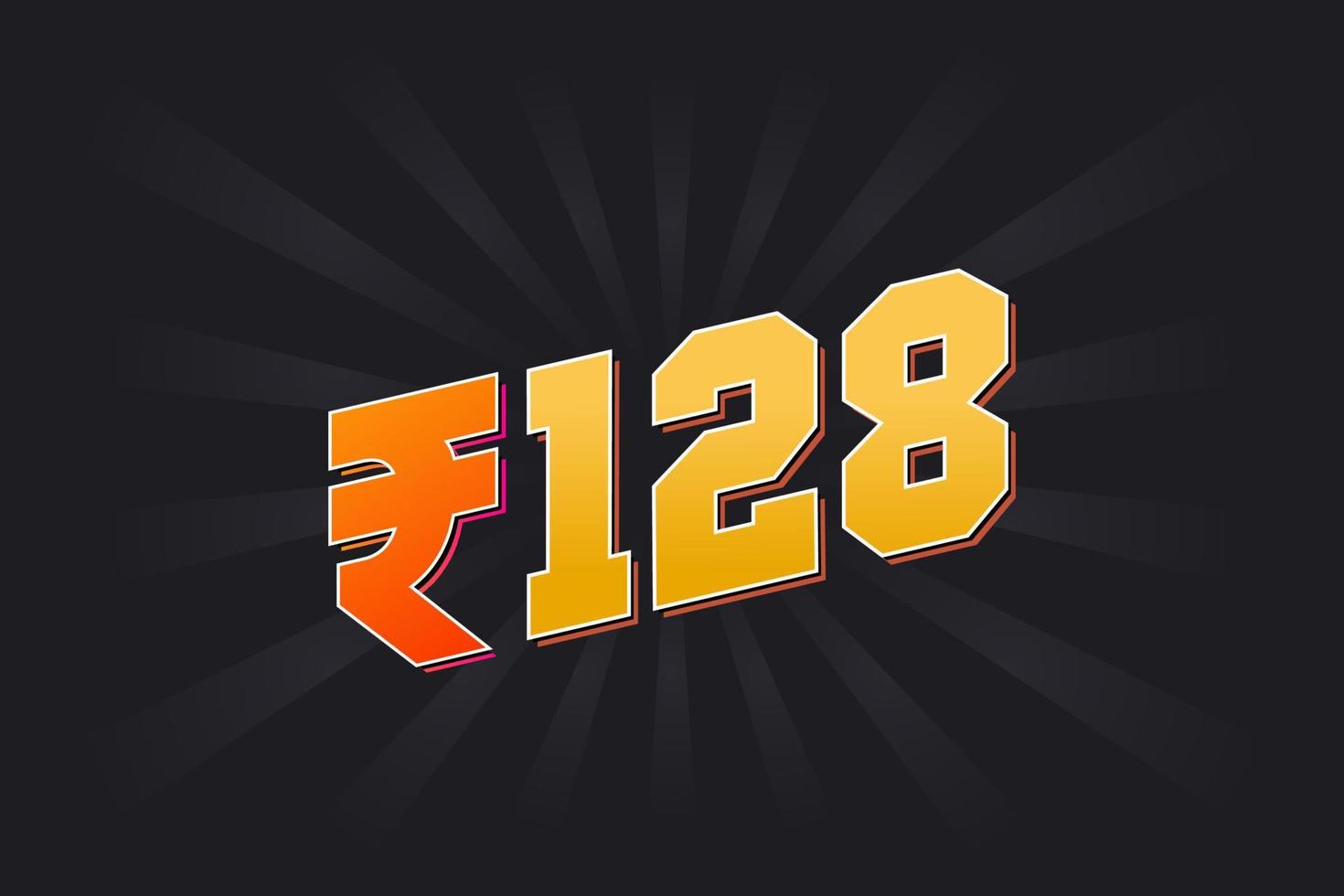 Imagen de moneda vectorial de 128 rupias indias. Ilustración de vector de texto en negrita de símbolo de 128 rupias
