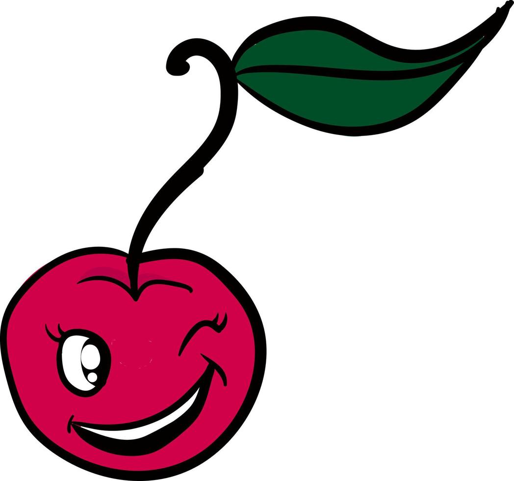 Winking cherry, illustration, vector on white background.