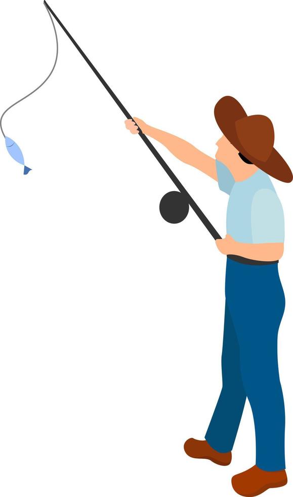 Fisherman fishing, illustration, vector on white background.