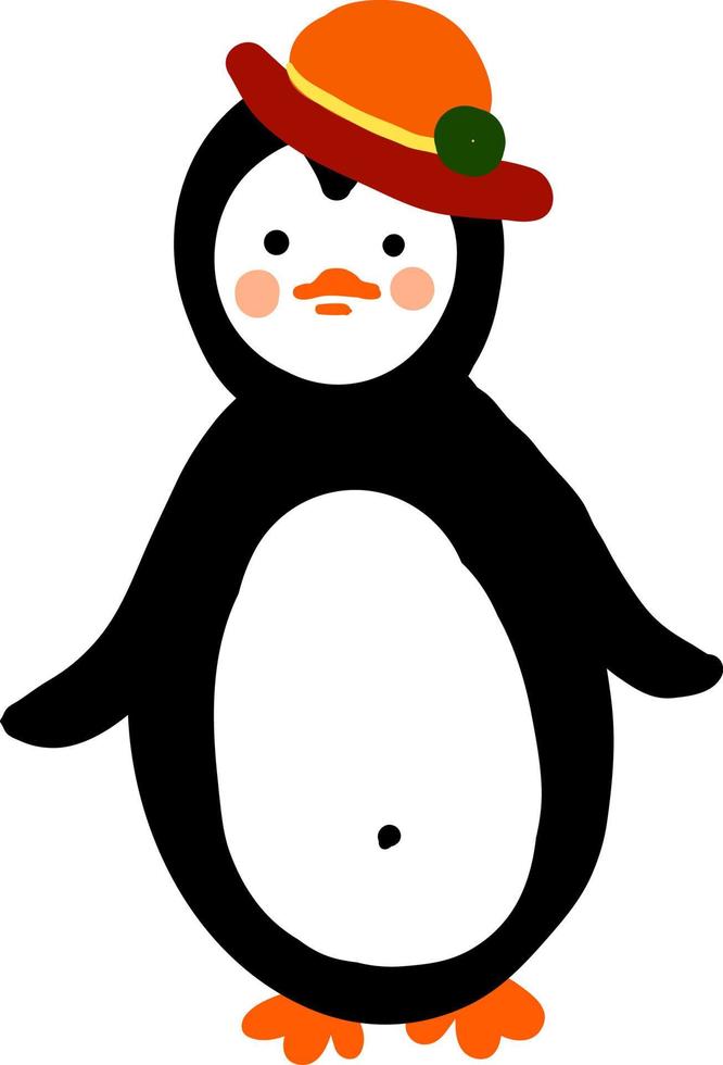 pingüino con sombrero rojo, ilustración, vector sobre fondo blanco.