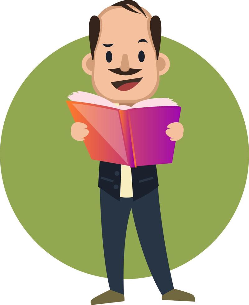 Man reading book, illustration, vector on white background.