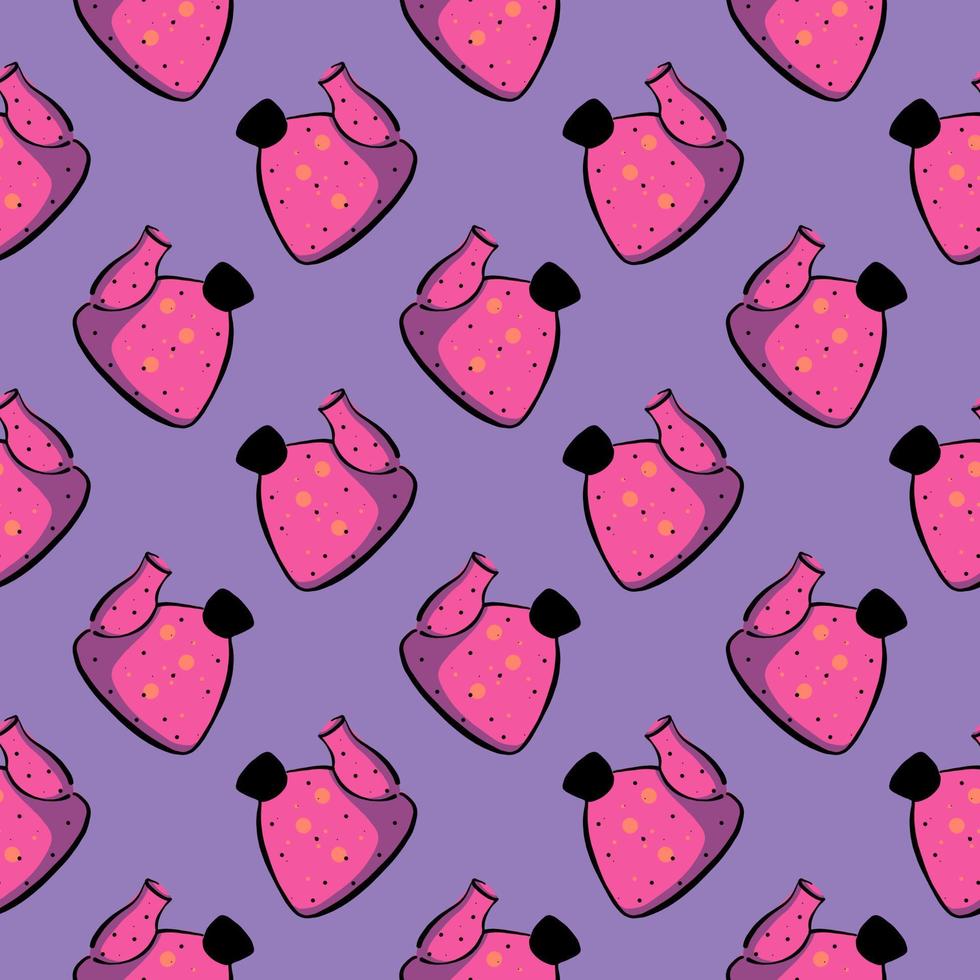 Dotted teapot, seamless pattern on purple background. vector