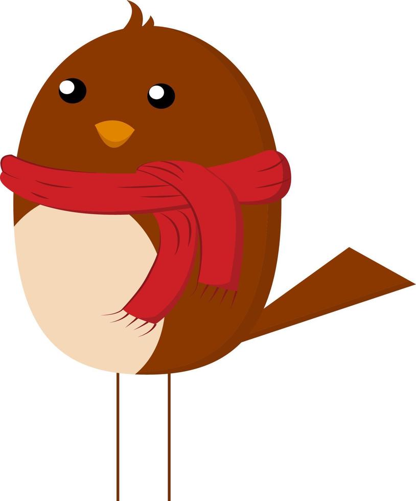 pájaro marrón con bufanda, vector o ilustración de color.