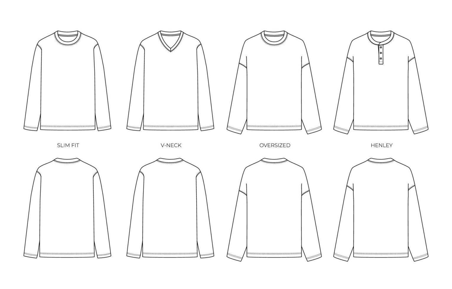 Long Sleeve T-Shirt Mock-Up with Front and Back View vector